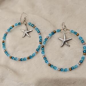 Ocean Charm Beaded Hoop Earrings